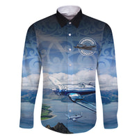 New Zealand Wanaka Air Show Family Matching Short Sleeve Bodycon Dress and Hawaiian Shirt With Maori Pattern LT05 Dad's Shirt - Long Sleeve Blue - Polynesian Pride