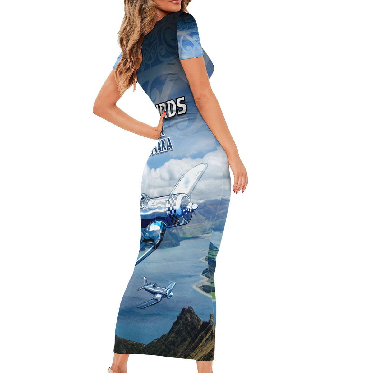 New Zealand Wanaka Air Show Family Matching Short Sleeve Bodycon Dress and Hawaiian Shirt With Maori Pattern LT05 - Polynesian Pride