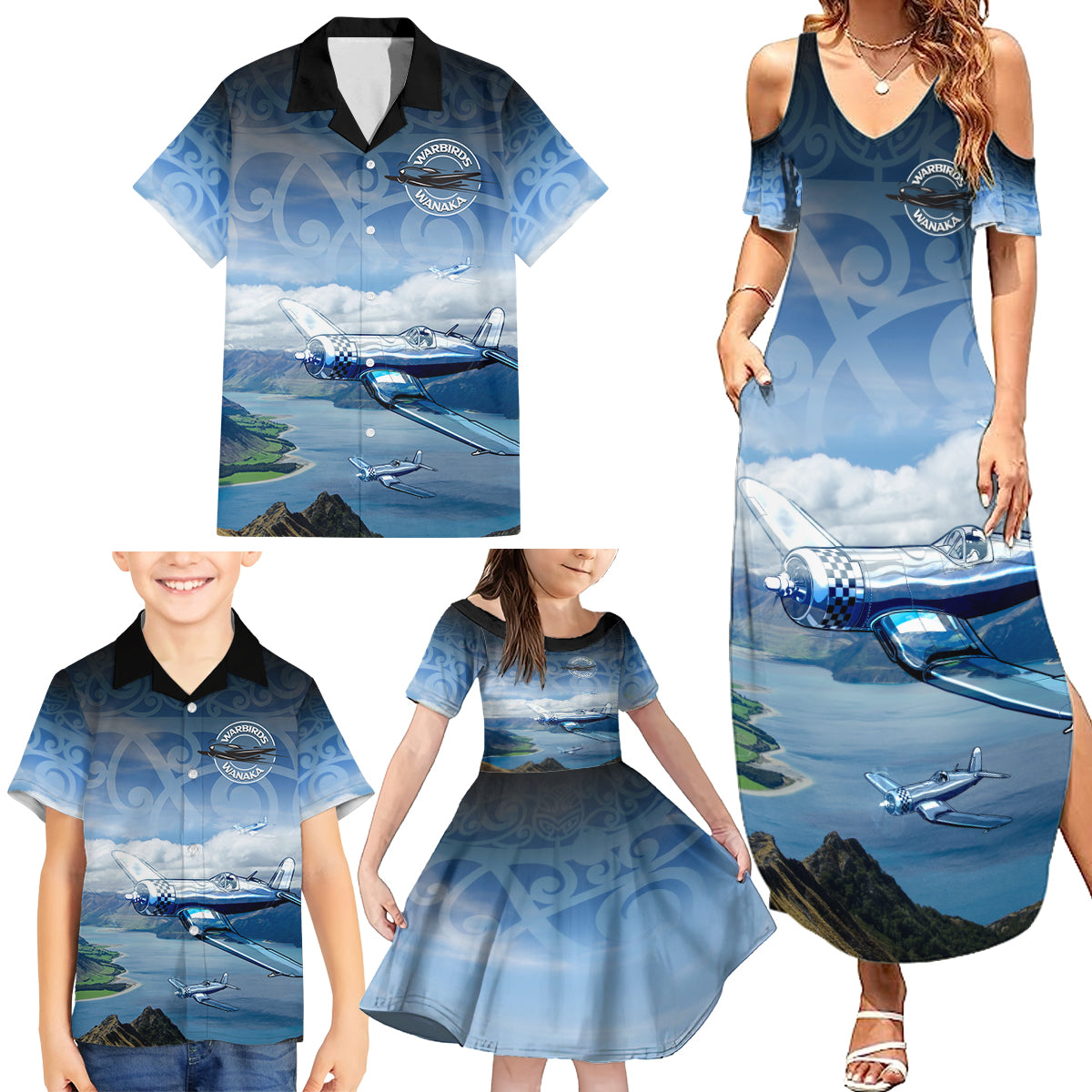 New Zealand Wanaka Air Show Family Matching Summer Maxi Dress and Hawaiian Shirt With Maori Pattern LT05 - Polynesian Pride