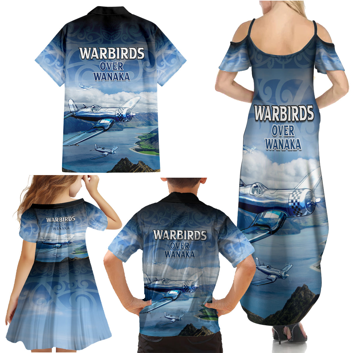New Zealand Wanaka Air Show Family Matching Summer Maxi Dress and Hawaiian Shirt With Maori Pattern LT05 - Polynesian Pride