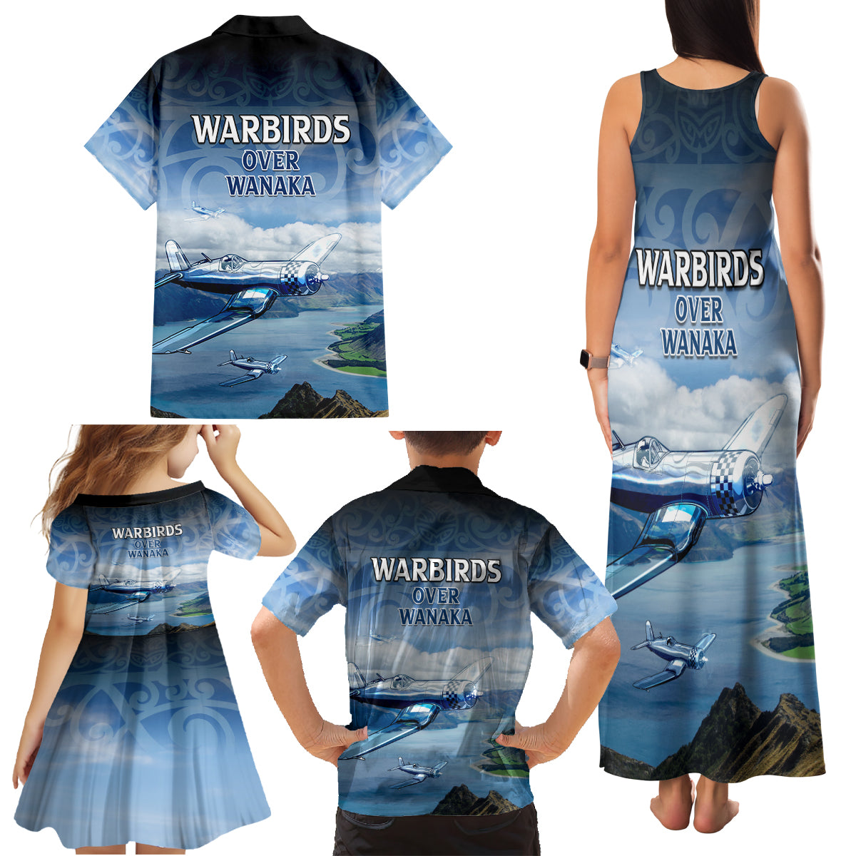 New Zealand Wanaka Air Show Family Matching Tank Maxi Dress and Hawaiian Shirt With Maori Pattern LT05 - Polynesian Pride