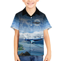 New Zealand Wanaka Air Show Family Matching Tank Maxi Dress and Hawaiian Shirt With Maori Pattern LT05 Son's Shirt Blue - Polynesian Pride