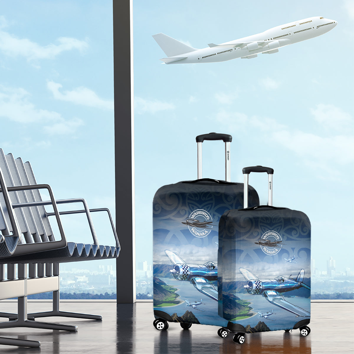 New Zealand Wanaka Air Show Luggage Cover With Maori Pattern