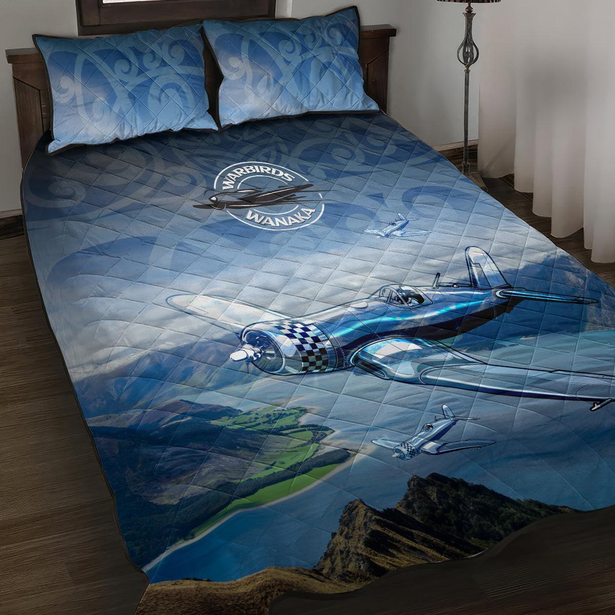 New Zealand Wanaka Air Show Quilt Bed Set With Maori Pattern LT05 Blue - Polynesian Pride