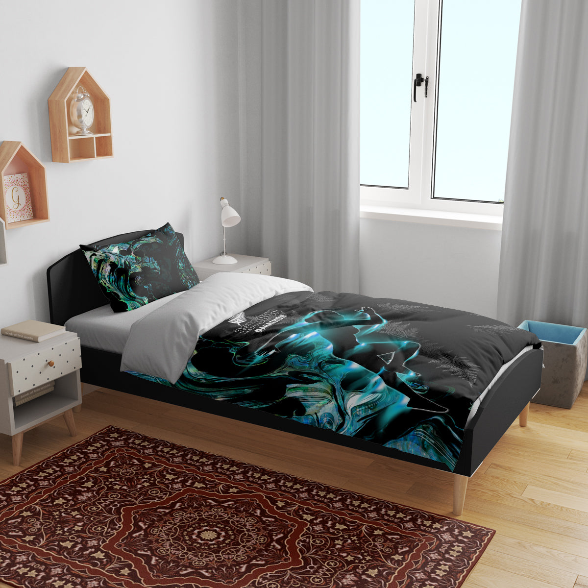 New Zealand Marathon Bedding Set Silver Fern Paua Shell Simple Style