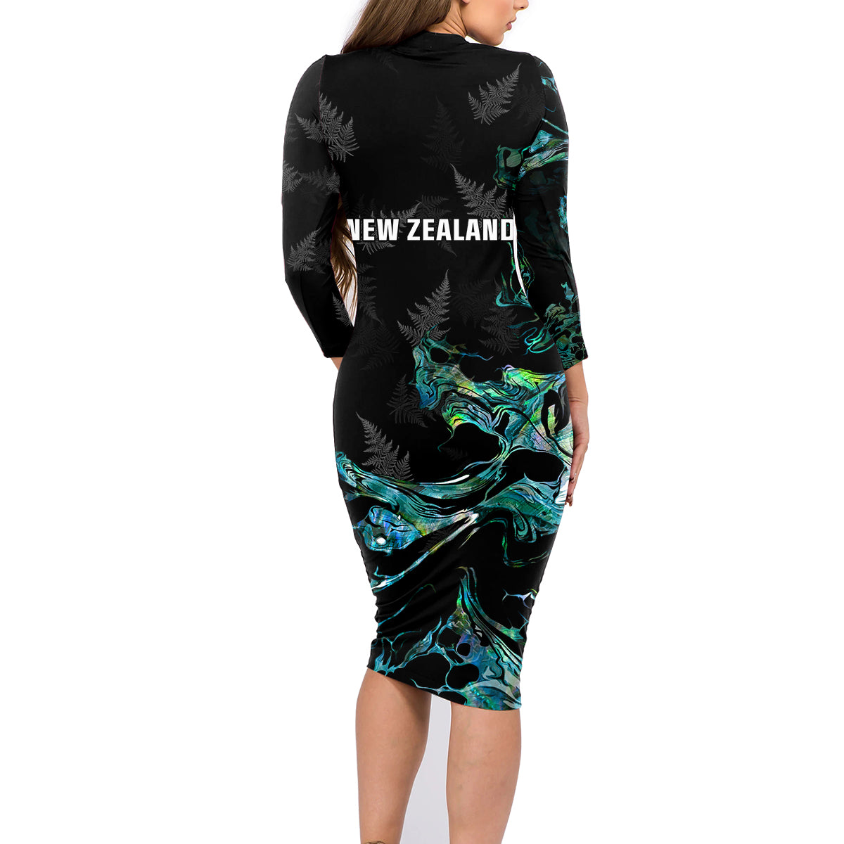 New Zealand Marathon Family Matching Long Sleeve Bodycon Dress and Hawaiian Shirt Silver Fern Paua Shell Simple Style LT05 - Polynesian Pride