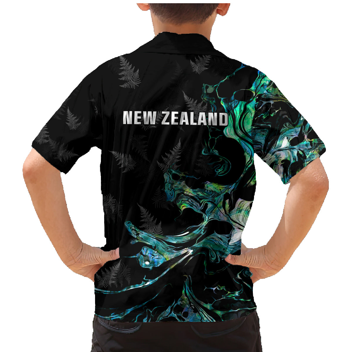 New Zealand Marathon Family Matching Mermaid Dress and Hawaiian Shirt Silver Fern Paua Shell Simple Style LT05 - Polynesian Pride