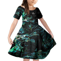 New Zealand Marathon Family Matching Mermaid Dress and Hawaiian Shirt Silver Fern Paua Shell Simple Style LT05 Daughter's Dress Black - Polynesian Pride
