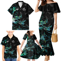New Zealand Marathon Family Matching Mermaid Dress and Hawaiian Shirt Silver Fern Paua Shell Simple Style LT05 - Polynesian Pride