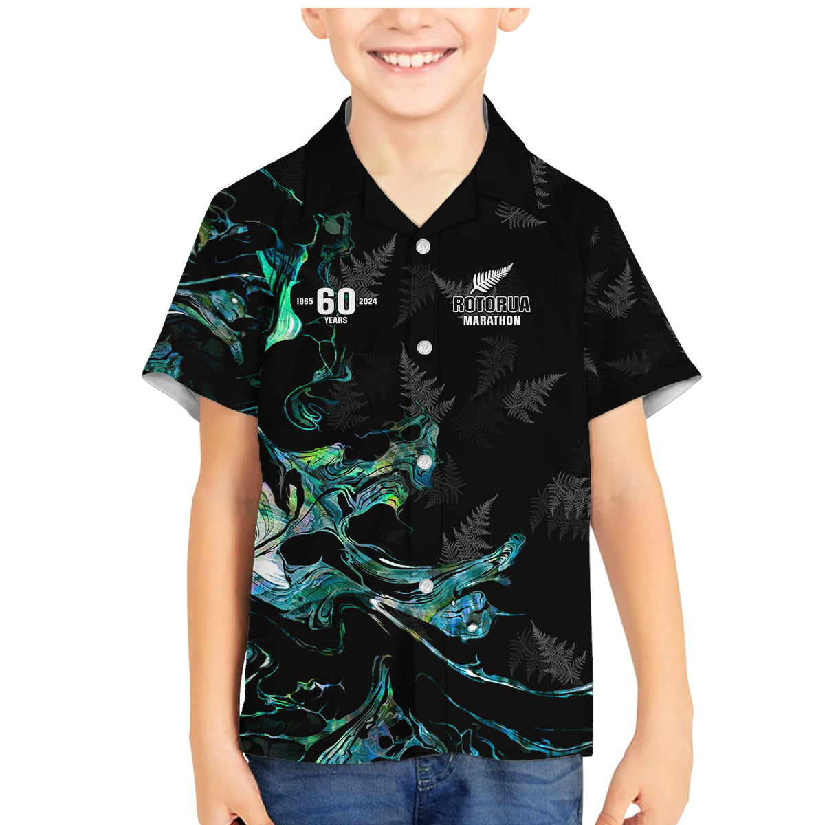 New Zealand Marathon Family Matching Mermaid Dress and Hawaiian Shirt Silver Fern Paua Shell Simple Style LT05 Son's Shirt Black - Polynesian Pride