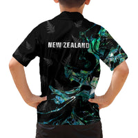New Zealand Marathon Family Matching Off Shoulder Short Dress and Hawaiian Shirt Silver Fern Paua Shell Simple Style LT05 - Polynesian Pride
