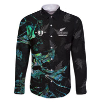 New Zealand Marathon Family Matching Short Sleeve Bodycon Dress and Hawaiian Shirt Silver Fern Paua Shell Simple Style LT05 Dad's Shirt - Long Sleeve Black - Polynesian Pride