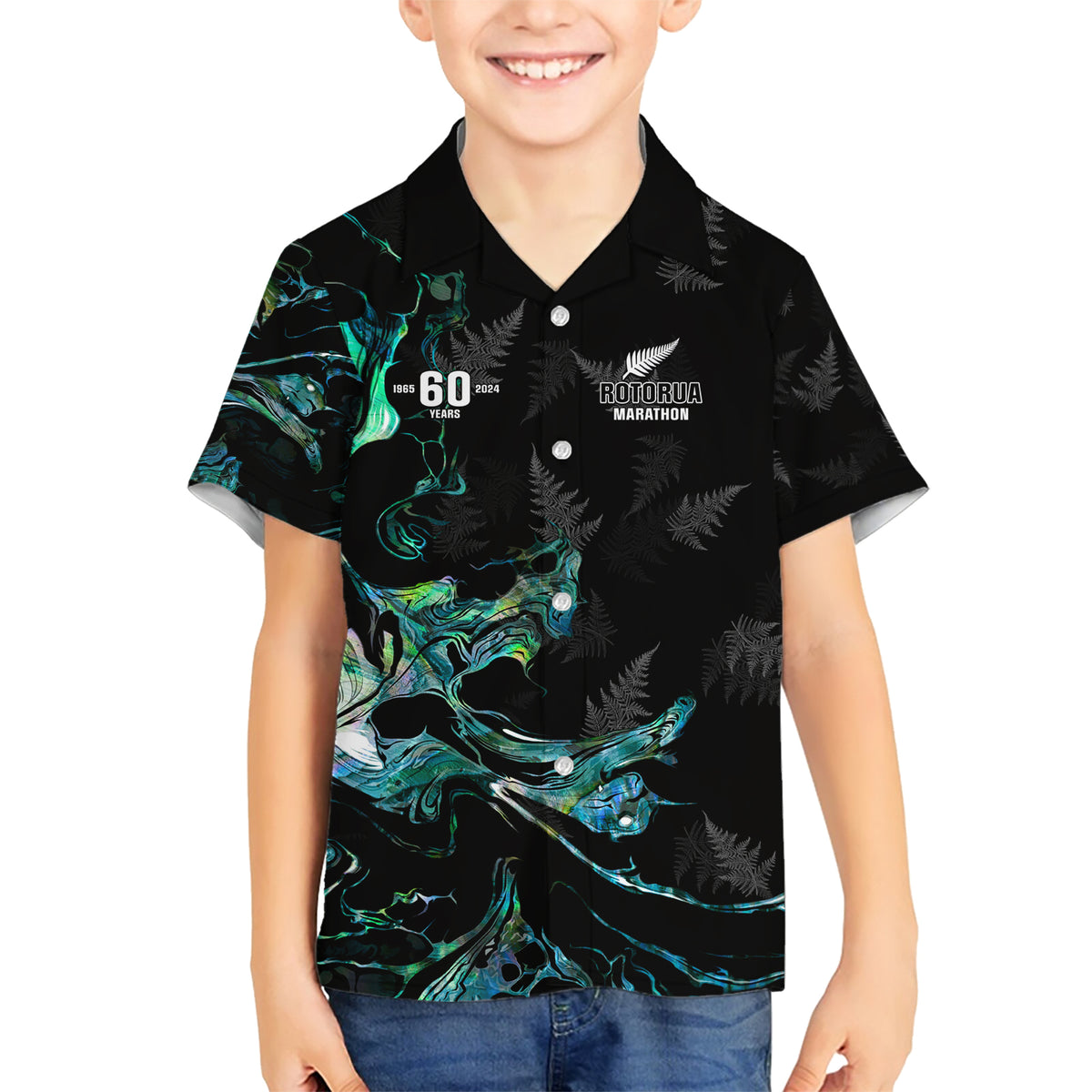 New Zealand Marathon Family Matching Short Sleeve Bodycon Dress and Hawaiian Shirt Silver Fern Paua Shell Simple Style LT05 Son's Shirt Black - Polynesian Pride