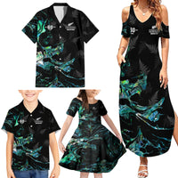 New Zealand Marathon Family Matching Summer Maxi Dress and Hawaiian Shirt Silver Fern Paua Shell Simple Style LT05 - Polynesian Pride