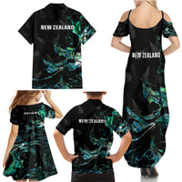 New Zealand Marathon Family Matching Summer Maxi Dress and Hawaiian Shirt Silver Fern Paua Shell Simple Style LT05 - Polynesian Pride