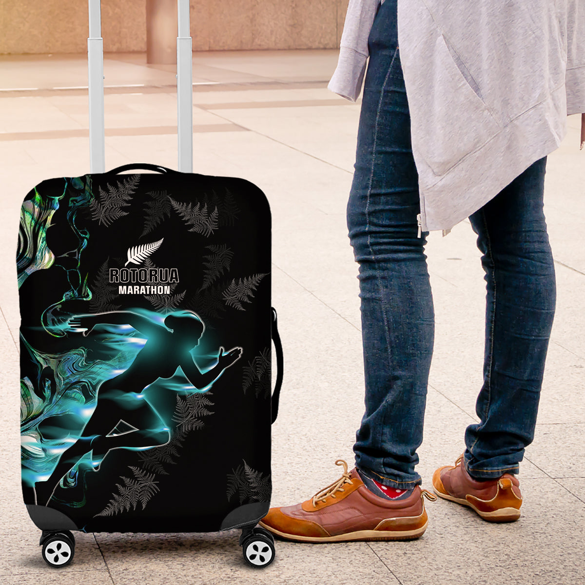 New Zealand Marathon Luggage Cover Silver Fern Paua Shell Simple Style
