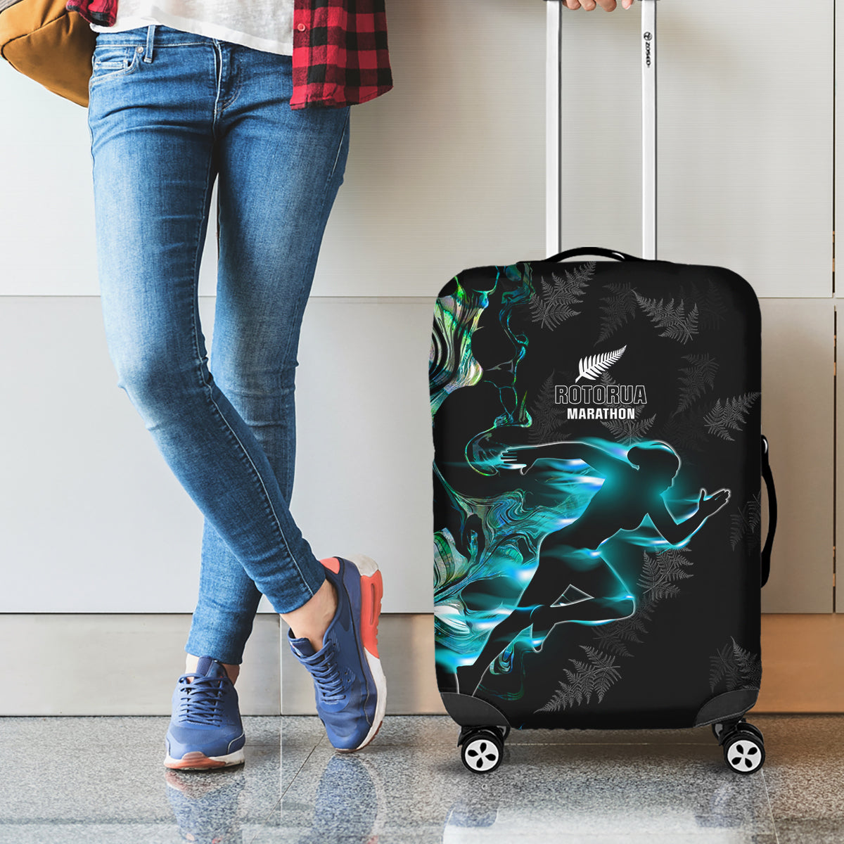New Zealand Marathon Luggage Cover Silver Fern Paua Shell Simple Style