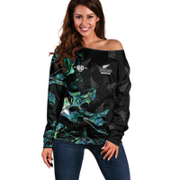 New Zealand Marathon Off Shoulder Sweater Silver Fern Paua Shell Simple Style