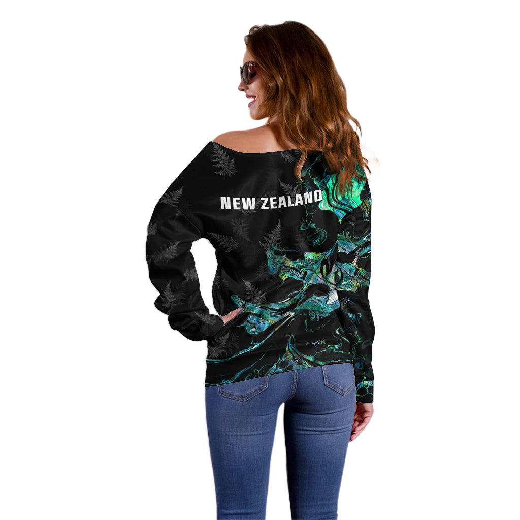 New Zealand Marathon Off Shoulder Sweater Silver Fern Paua Shell Simple Style