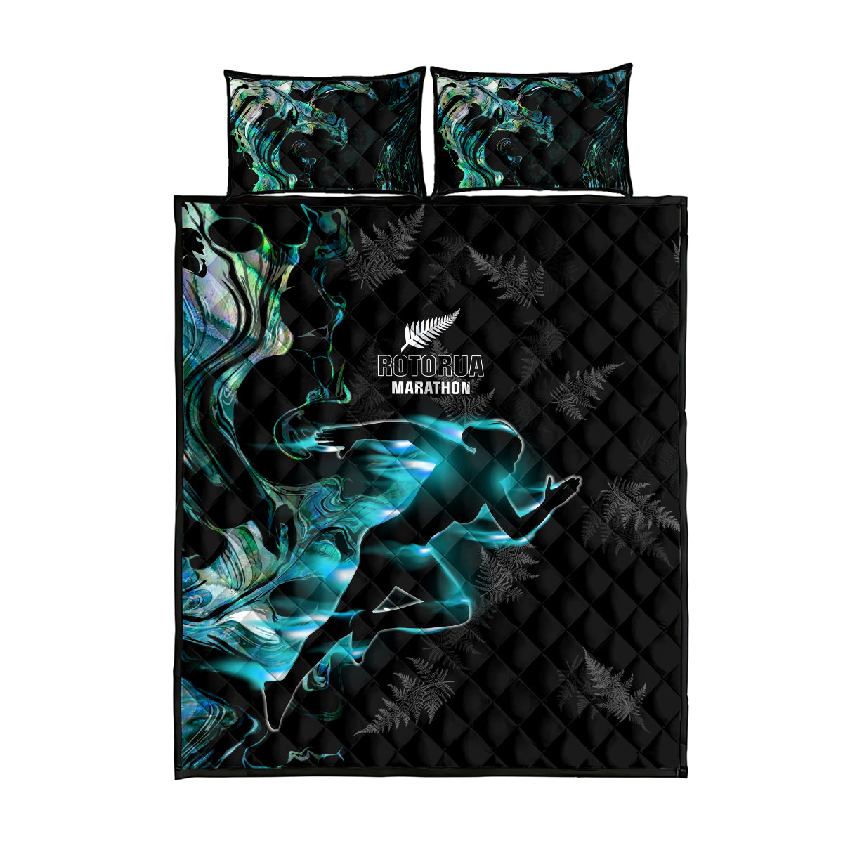 New Zealand Marathon Quilt Bed Set Silver Fern Paua Shell Simple Style