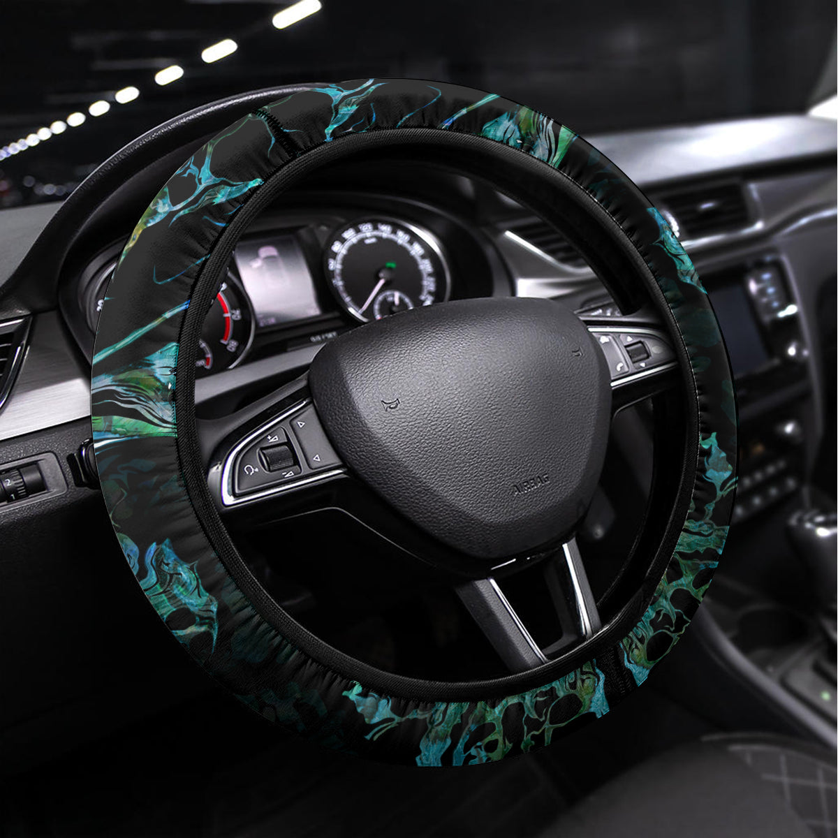 New Zealand Marathon Steering Wheel Cover Silver Fern Paua Shell Simple Style LT05 Universal Fit Black - Polynesian Pride