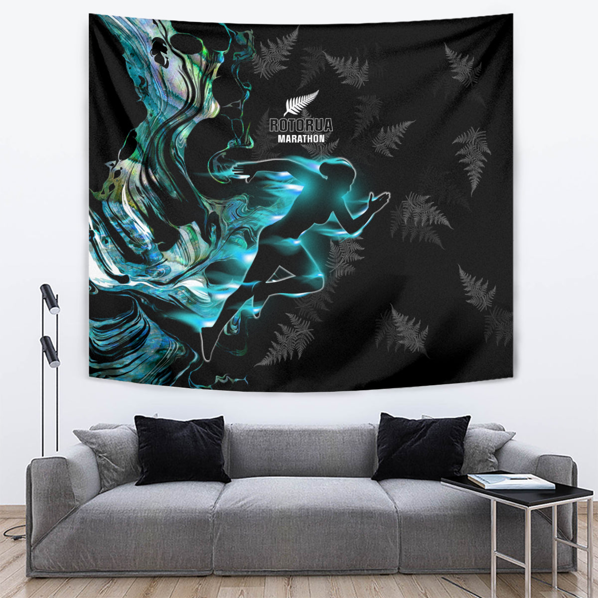 New Zealand Marathon Tapestry Silver Fern Paua Shell Simple Style LT05 Black - Polynesian Pride
