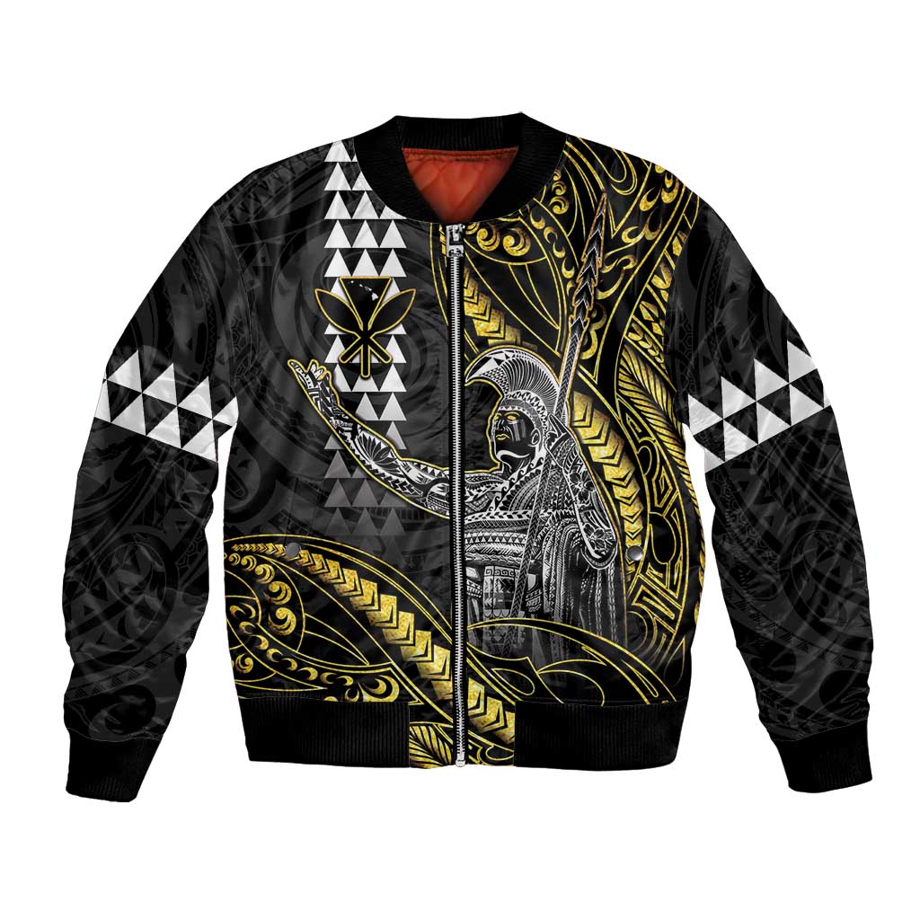 Hawaii King Kamehameha The Great Bomber Jacket Gold Tribal Tattoo LT05 Unisex Gold - Polynesian Pride
