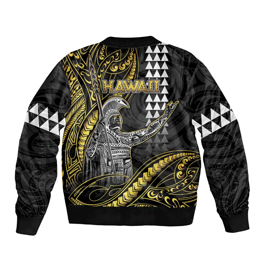 Hawaii King Kamehameha The Great Bomber Jacket Gold Tribal Tattoo LT05 - Polynesian Pride