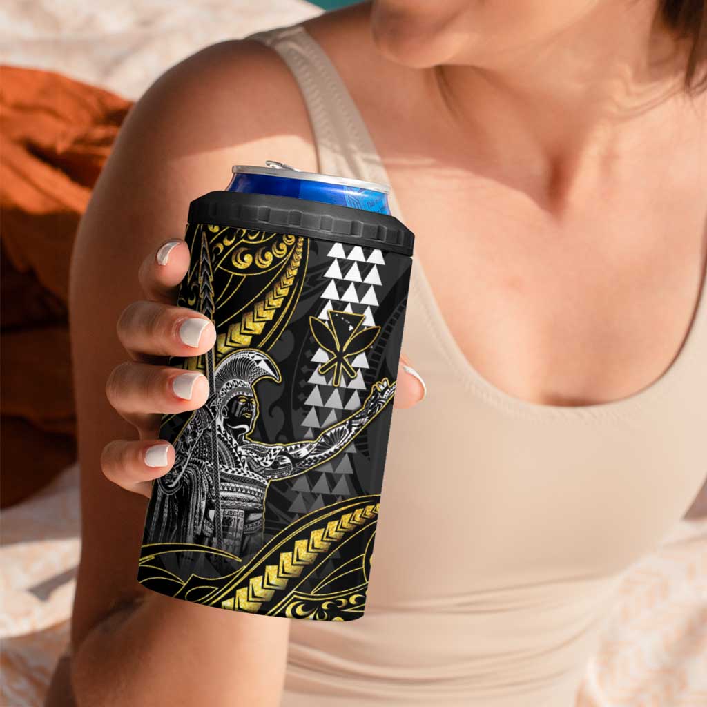 Hawaii King Kamehameha The Great 4 in 1 Can Cooler Tumbler Gold Tribal Tattoo