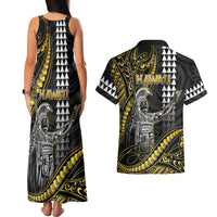 Hawaii King Kamehameha The Great Couples Matching Tank Maxi Dress and Hawaiian Shirt Gold Tribal Tattoo LT05 - Polynesian Pride