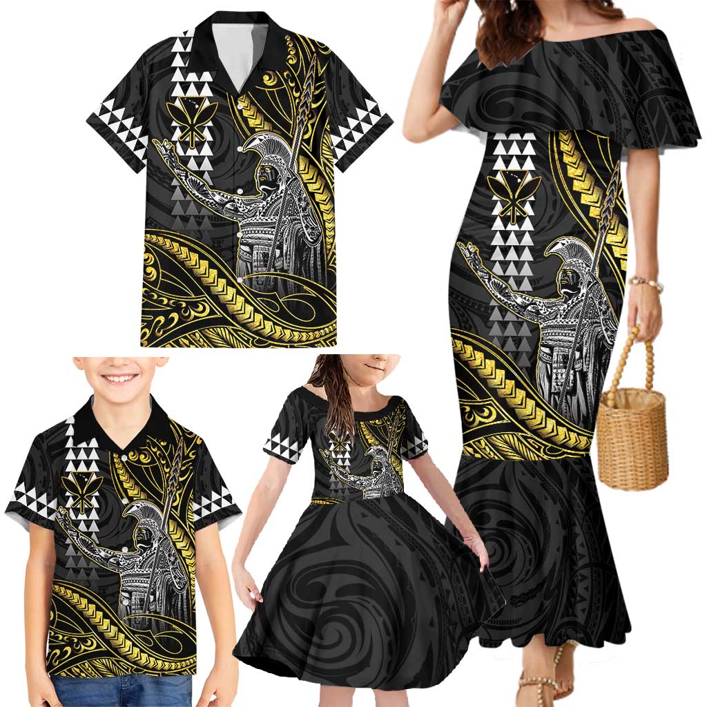 Hawaii King Kamehameha The Great Family Matching Mermaid Dress and Hawaiian Shirt Gold Tribal Tattoo LT05 - Polynesian Pride