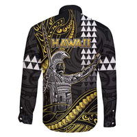 Hawaii King Kamehameha The Great Family Matching Off The Shoulder Long Sleeve Dress and Hawaiian Shirt Gold Tribal Tattoo LT05 - Polynesian Pride