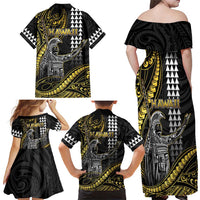 Hawaii King Kamehameha The Great Family Matching Off Shoulder Maxi Dress and Hawaiian Shirt Gold Tribal Tattoo LT05 - Polynesian Pride