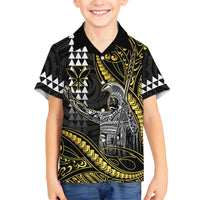 Hawaii King Kamehameha The Great Family Matching Off Shoulder Maxi Dress and Hawaiian Shirt Gold Tribal Tattoo LT05 Son's Shirt Gold - Polynesian Pride
