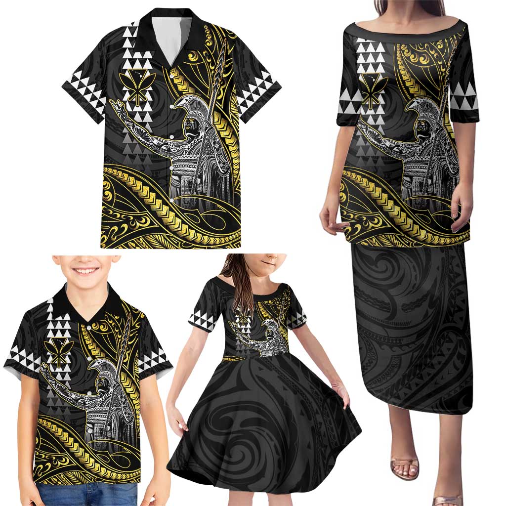 Hawaii King Kamehameha The Great Family Matching Puletasi and Hawaiian Shirt Gold Tribal Tattoo LT05 - Polynesian Pride