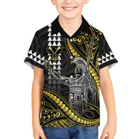 Hawaii King Kamehameha The Great Family Matching Short Sleeve Bodycon Dress and Hawaiian Shirt Gold Tribal Tattoo LT05 Son's Shirt Gold - Polynesian Pride