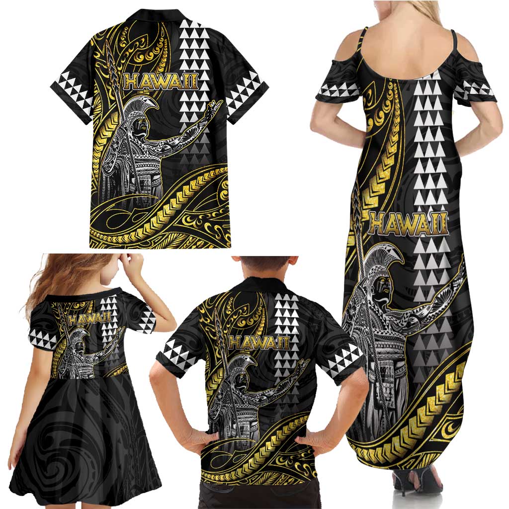 Hawaii King Kamehameha The Great Family Matching Summer Maxi Dress and Hawaiian Shirt Gold Tribal Tattoo LT05 - Polynesian Pride