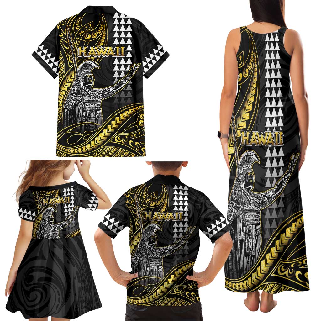 Hawaii King Kamehameha The Great Family Matching Tank Maxi Dress and Hawaiian Shirt Gold Tribal Tattoo LT05 - Polynesian Pride