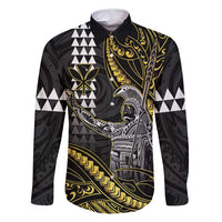 Hawaii King Kamehameha The Great Family Matching Tank Maxi Dress and Hawaiian Shirt Gold Tribal Tattoo LT05 Dad's Shirt - Long Sleeve Gold - Polynesian Pride