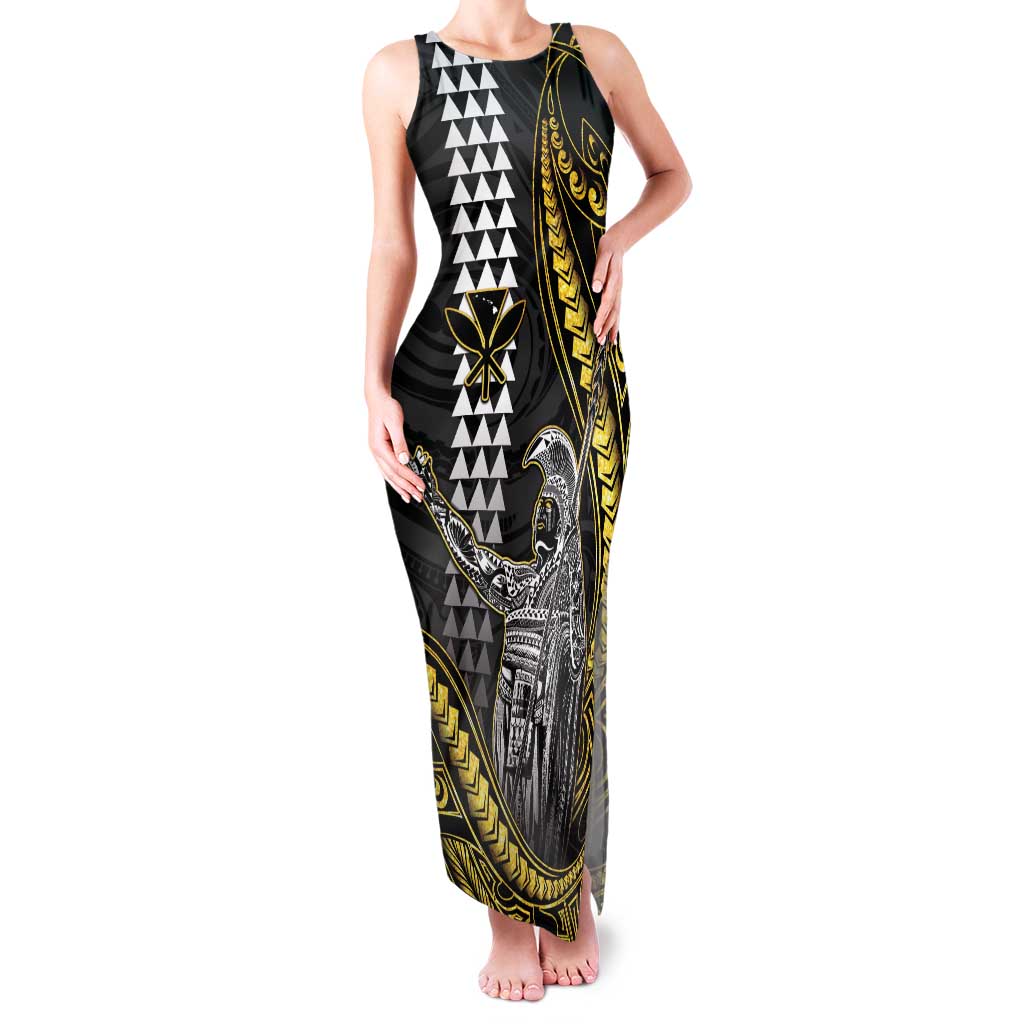 Hawaii King Kamehameha The Great Family Matching Tank Maxi Dress and Hawaiian Shirt Gold Tribal Tattoo LT05 Mom's Dress Gold - Polynesian Pride