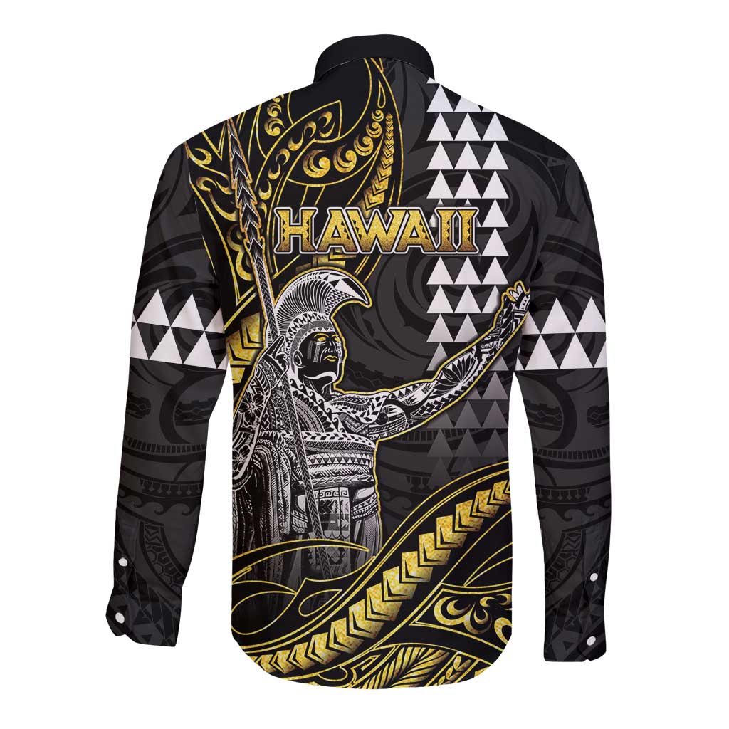 Hawaii King Kamehameha The Great Long Sleeve Button Shirt Gold Tribal Tattoo LT05 - Polynesian Pride
