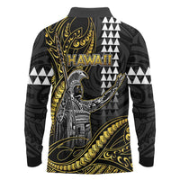 Hawaii King Kamehameha The Great Long Sleeve Polo Shirt Gold Tribal Tattoo
