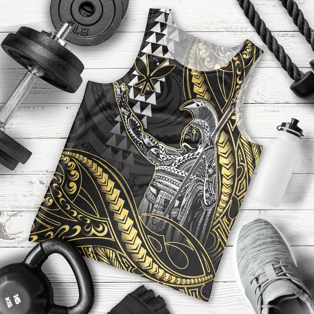 Hawaii King Kamehameha The Great Men Tank Top Gold Tribal Tattoo
