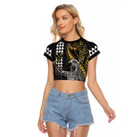 Hawaii King Kamehameha The Great Raglan Cropped T Shirt Gold Tribal Tattoo