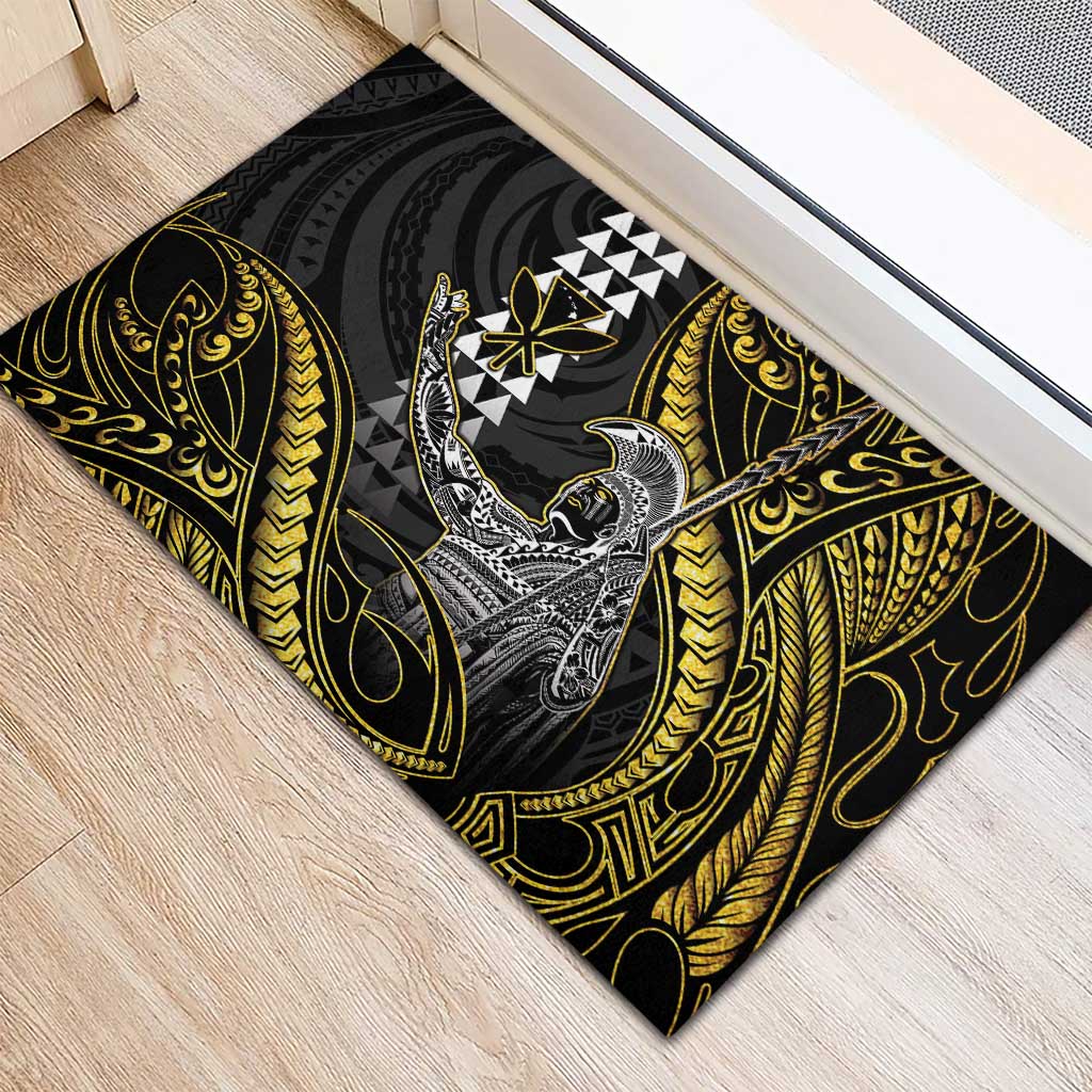 Hawaii King Kamehameha The Great Rubber Doormat Gold Tribal Tattoo