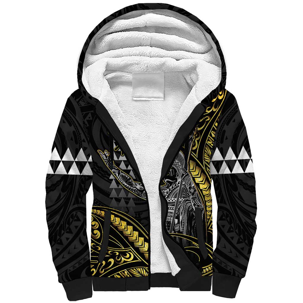 Hawaii King Kamehameha The Great Sherpa Hoodie Gold Tribal Tattoo