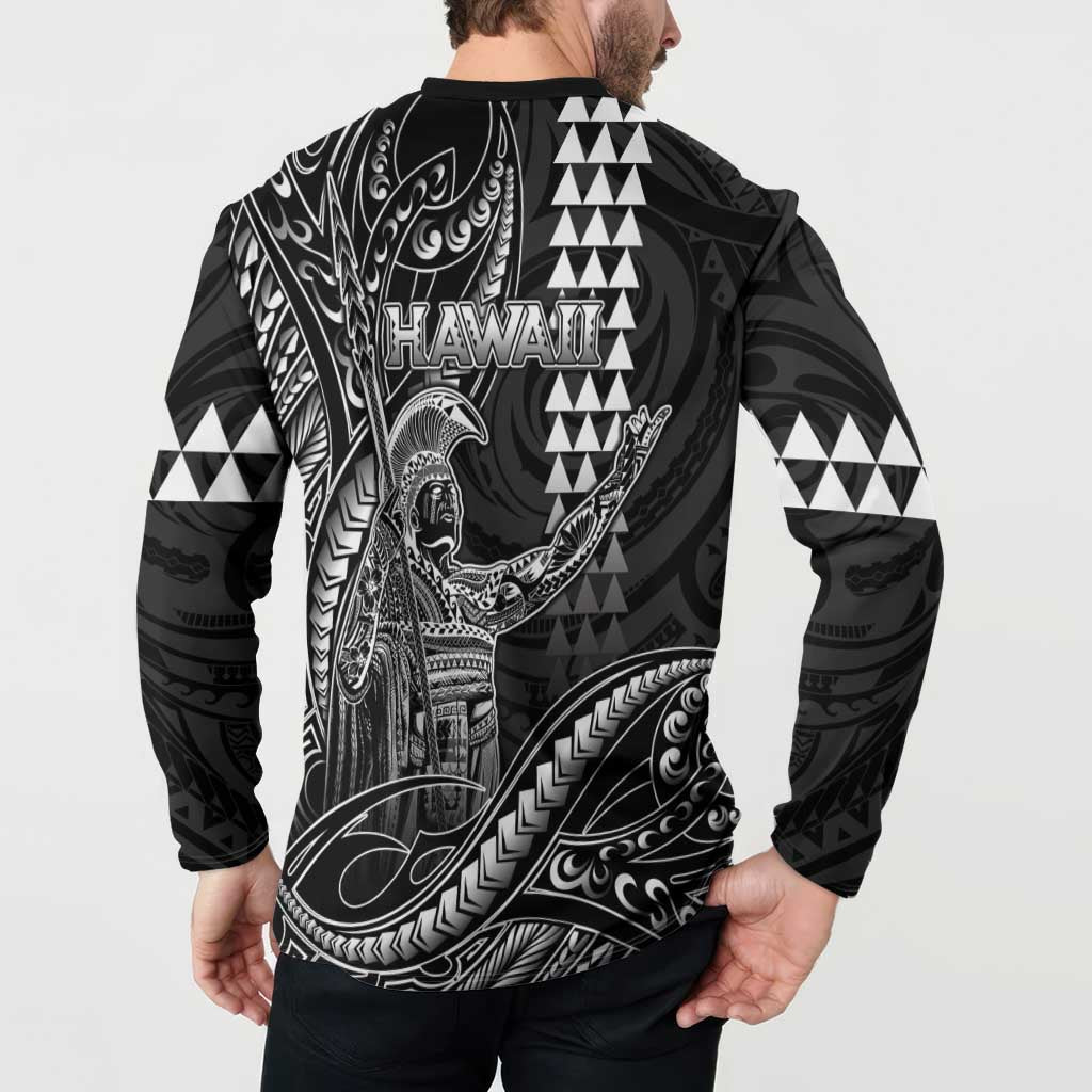 Hawaii King Kamehameha The Great Button Sweatshirt Black Tribal Tattoo