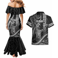 Hawaii King Kamehameha The Great Couples Matching Mermaid Dress and Hawaiian Shirt Black Tribal Tattoo LT05 - Polynesian Pride