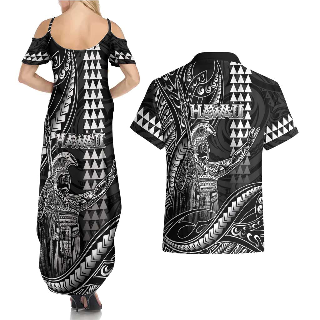 Hawaii King Kamehameha The Great Couples Matching Summer Maxi Dress and Hawaiian Shirt Black Tribal Tattoo LT05 - Polynesian Pride
