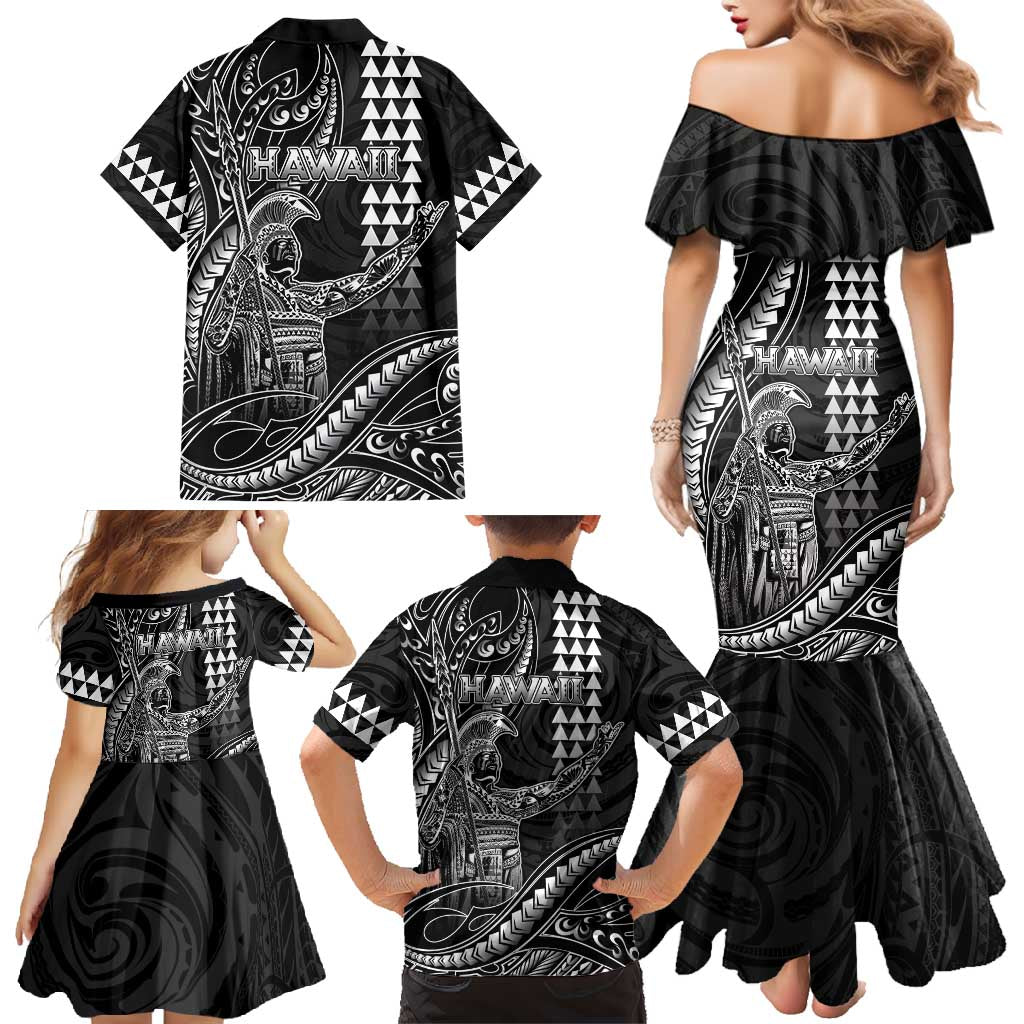 Hawaii King Kamehameha The Great Family Matching Mermaid Dress and Hawaiian Shirt Black Tribal Tattoo LT05 - Polynesian Pride